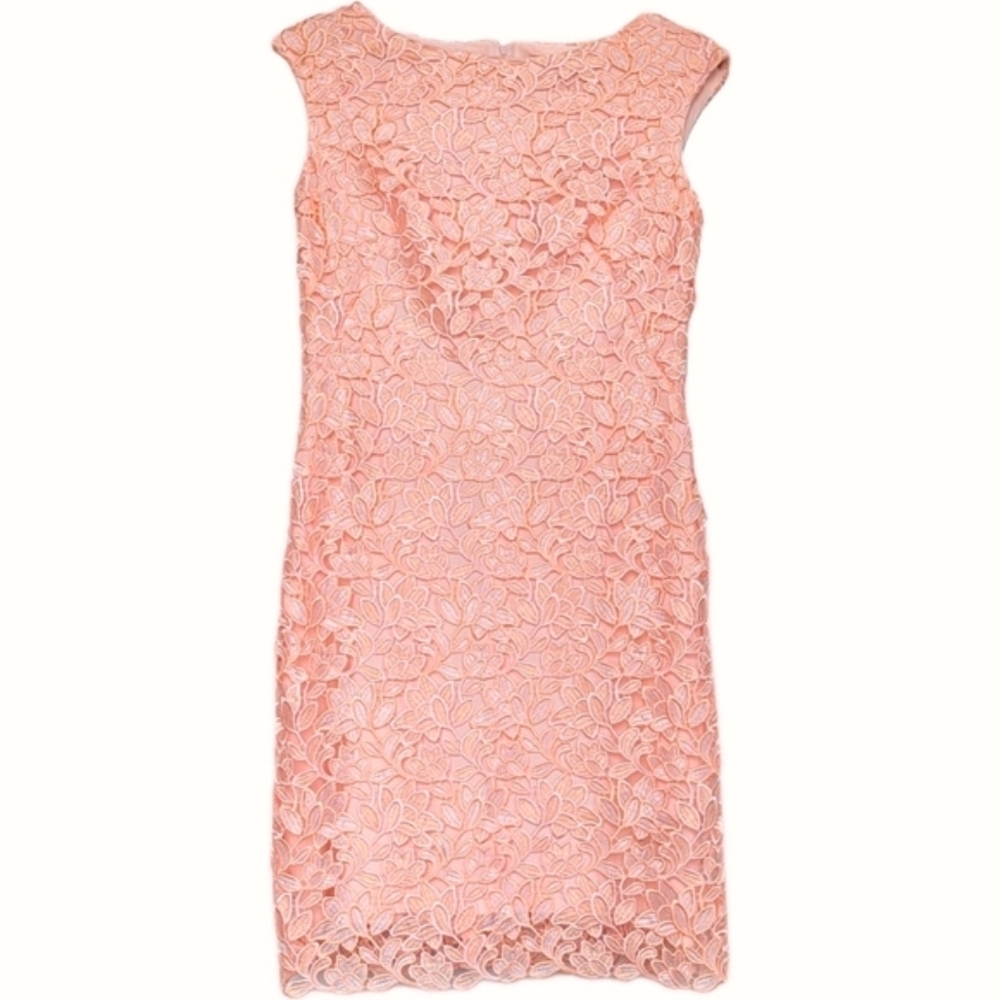 Lauren Ralph Lauren Sleeveless Lace Sheath Dress Peachy Pink Fully Lined - sz 8